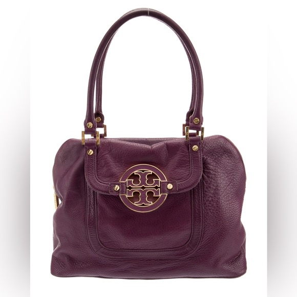 Tory Burch Handbags - TORY BURCH SATCHEL AMANDA PEBBLED Purple Leather Handbag 3” SIGNATURE MEDALLION